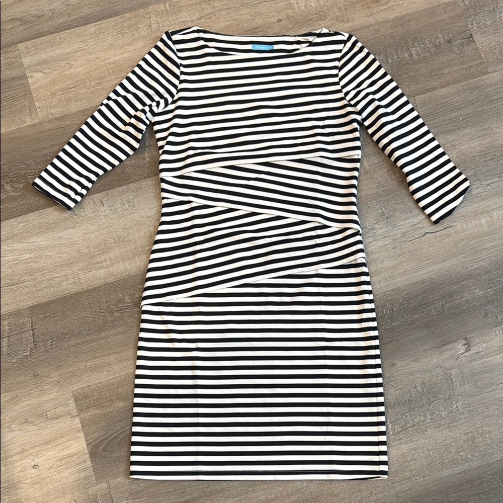 J. McLaughlin Black and White Sheath Dress with Bateau Neckline